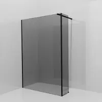 Balmani Modular inloopdouche met vaste zijwand: 140 x 200 cm, Rookglas, Mat zwarte profielen