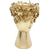 Kare Flowercrown decoratieve vaas, hoogte 30 cm, Ø 20 goudkleurig, messing / goud, Woon-/ Eetkamer, Kunststof, Design