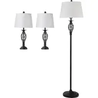 HOMCOM 3-delige lampenset: 2 tafellampen (diameter 38 x 158 cm) + 1 vloerlamp (diameter 30 x 62 cm), wit
