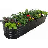 Relaxdays verhoogde plantenbak, metaal, XXL, voor bloemen, planten en groenten, afmetingen: 45x240x60 cm, halfronde plantenbak, antracietkleur