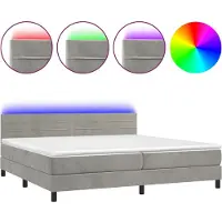 Syfax Boxspring met matras en LED fluweel lichtgrijs 200x200 cm