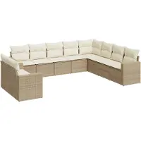vidaXL 10-delige Loungeset met kussens poly rattan beige