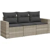 vidaXL 3-delige Loungeset met kussens poly rattan lichtgrijs