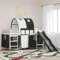 Prolenta Maison Exclusive - Stapelbed voor kinderen met gordijnen, uni wit en zwart, metalen frame