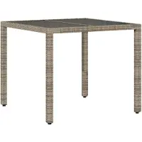 Syfax Tuintafel met glazen blad 90x90x75 cm poly rattan grijs