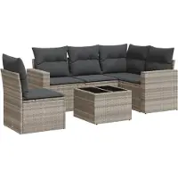 vidaXL 6-delige Loungeset met kussens poly rattan lichtgrijs