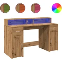 vidaXL Bureau met LED-verlichting 140x55x91 cm hout artisanaal eiken