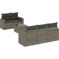 vidaXL 6-delige Loungeset met kussens poly rattan grijs