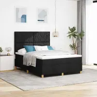 Prolenta Maison Exclusive - LED boxspringbed met hoofdeinde, zwart, 140 x 200 cm, gestoffeerd