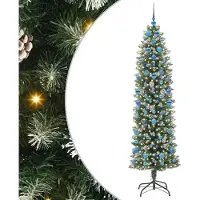 Syfax Kunstmatige slanke kerstboom met 300 LED Groen en Wit 210 cm