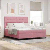 Prolenta Maison Exclusive - LED boxspringbed met hoofdeinde, roze, 180 x 200 cm, fluweel