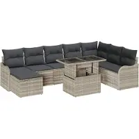 vidaXL Tuinbank Set 9 st Lichtgrijs [Synthetisch]: Poly Riet