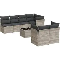 vidaXL 8-delige Loungeset met kussens poly rattan lichtgrijs