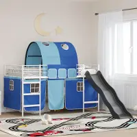 Prolenta Maison Exclusive - Stapelbed voor kinderen met gordijnen, wit en blauw, 80 x 200 cm