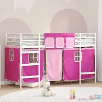 Prolenta Maison Exclusive - Stapelbed voor kinderen met gordijnen, wit en roze, 75 x 190 cm