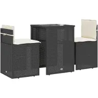 vidaXL 3-delige bistroset met kussens, zwart, polyrotan