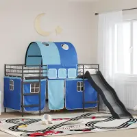 Prolenta Maison Exclusive - Stapelbed voor kinderen met gordijnen, uni, zwart en blauw, metalen frame