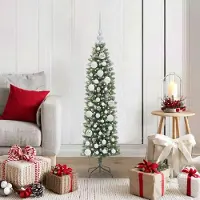 Prolenta Maison Exclusive - Kunstkerstboom, slank model, groen en wit, 120 cm