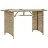 Syfax Tuintafel met glazen blad 110x68x70 cm poly rattan beige