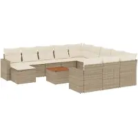 vidaXL 13-delige Loungeset met kussens poly rattan beige