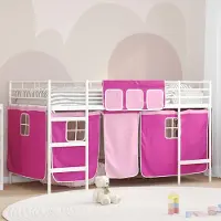 Prolenta Maison Exclusive - Stapelbed voor kinderen met gordijnen, wit en roze, 90 x 200 cm