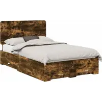 Syfax Bedframe met lade Gerookt eiken 120 x 190 cm Bewerkt hout