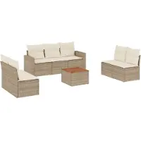 vidaXL 8-delige Loungeset met kussens poly rattan beige