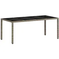 Syfax Tuintafel met glazen blad 190x90x75 cm poly rattan lichtgrijs