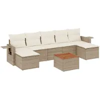 vidaXL 8-delige Loungeset met kussens poly rattan beige