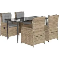 vidaXL 5-delige Tuinset met kussens poly rattan beige