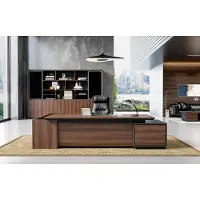 AEA Hochwertiger Brauner Eckschreibtisch Designer Luxus Holz Cheftische