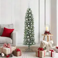 Prolenta Maison Exclusive - Kunstkerstboom, slank model, groen en wit, 150 cm