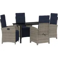 Syfax Tuin eettafelset met kussen 5 pcs Grijs poly rattan