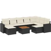 vidaXL 10-delige Loungeset met kussens poly rattan zwart