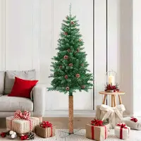 Prolenta Maison Exclusive - Slanke kerstboom met echt hout en kegeltjes, groen, 180 cm, PVC