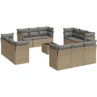 vidaXL 13-delige Loungeset met kussens poly rattan beige