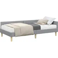 Syfax Hoekbedframe met Matras 2 st Lichtgrijs 90 x 200 cm Stof