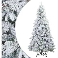 Syfax Kunst Kerstboom met Geveerde Takken, Sneeuw Bedekt Wit 210 cm
