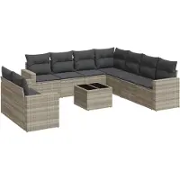 vidaXL 10-delige Loungeset met kussens poly rattan lichtgrijs