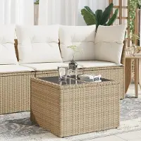 Prolenta Maison Exclusive - Tuintafel met glazen blad, beige, 55x55x37 cm, polyrotan