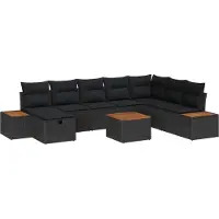 vidaXL Tuinbank Set 9 st Zwart poly rattan