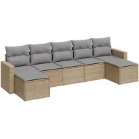 vidaXL 7-delige Loungeset met kussens poly rattan beige