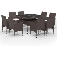 Syfax 9-delige Tuinset poly rattan en glas bruin