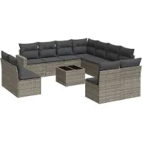 vidaXL 12-delige Loungeset met kussens poly rattan grijs