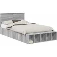 Syfax Bedframe met plank Grijs Sonoma 135 x 190 cm Bewerkt hout