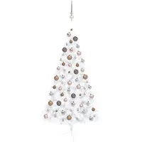Syfax Kunstkerstboom met verlichting en kerstballen half 150 cm wit