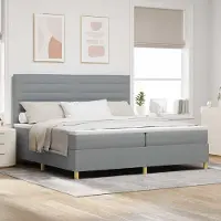 Prolenta Maison Exclusive - LED boxspringbed met hoofdeinde, lichtgrijs, 200 x 200 cm, gestoffeerd