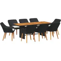 Syfax Tuin eettafelset 9 st Zwart poly rattan