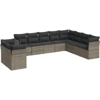 vidaXL 10-delige Loungeset met kussens poly rattan grijs