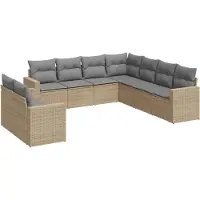 vidaXL 9-delige Loungeset met kussens poly rattan beige